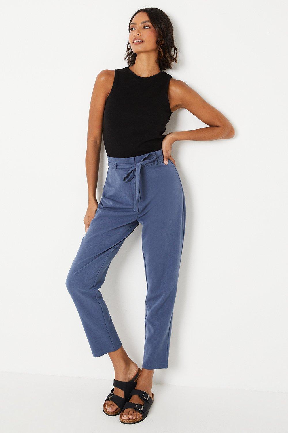 Womens Belted Waist Tapered Trouser